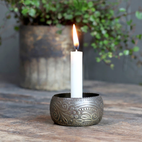 Antiqued Brass Candle Holder for Thin Taper Candle