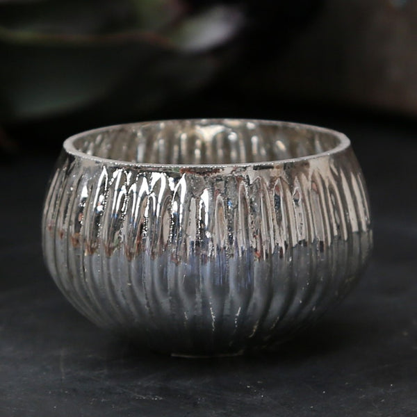 Antiqued Silver Glass Tealight Holders (Set of 6) - Greige - Home & Garden - Chiswick, London W4 