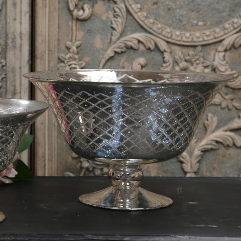 Large Footed Glass Bowl - Antique Silver Finish with Etching - Greige - Home & Garden - Chiswick, London W4 