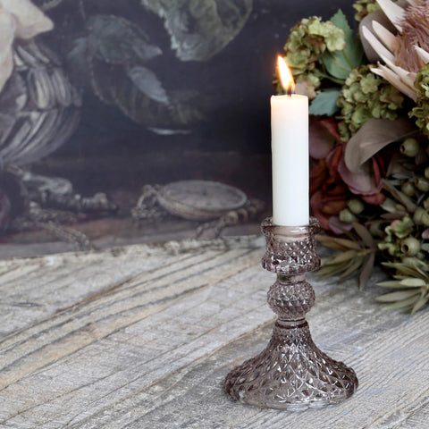 Diamond Pressed Glass Candlestick - Taupe