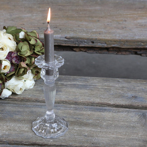 Clear Glass Candlestick with Grooves