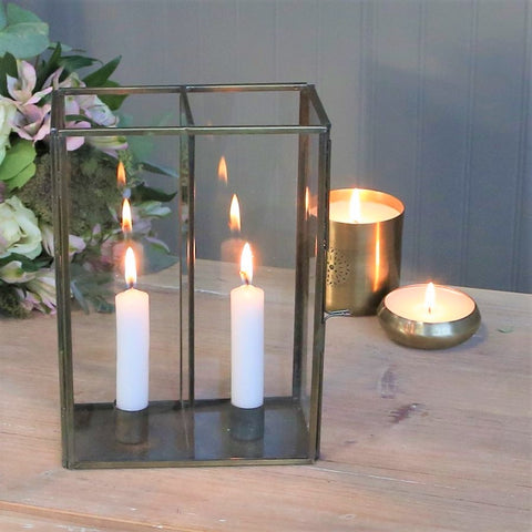 Double Candle Holder for Mini Dinner Candle - Antique Brass