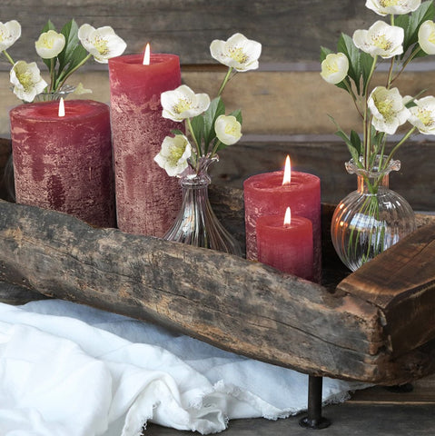 Dark Red Rustic Pillar Candles