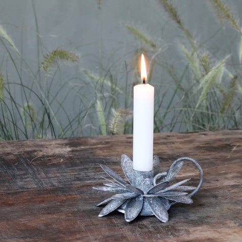 Antique Zinc Chamberstick Candle Holder - The Rustic Hut