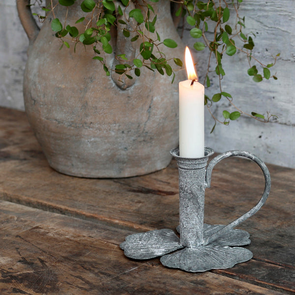 Leaf Chamberstick Candleholder antique zinc
