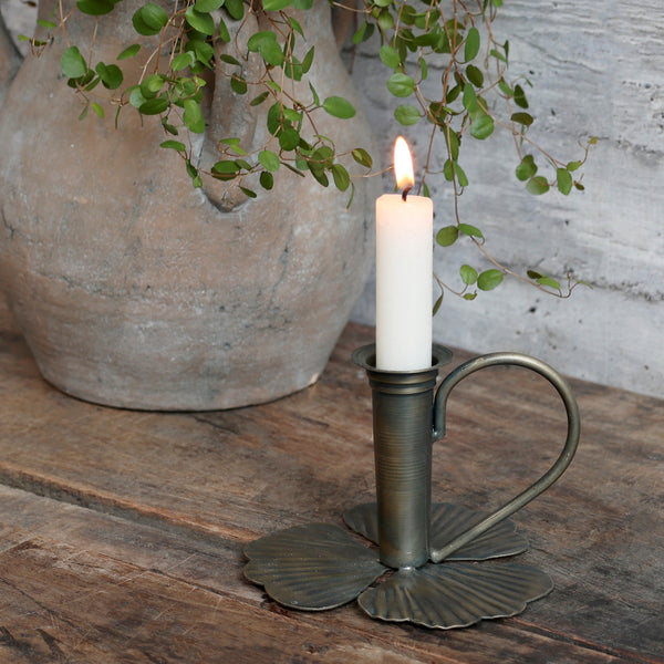 Antique Brass Leaf Shaped Chamberstick Candle Holder