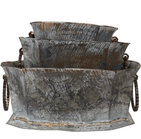 Antiqued Galvanised Decorative Planter - Set of Three - Greige - Home & Garden - Chiswick, London W4 