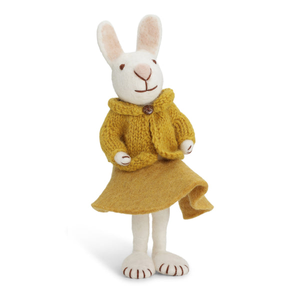 Big White Felt Bunny with Ochre Skirt & Jacket - 27cm