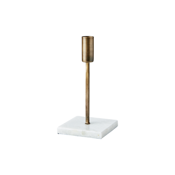 Antiqued Brass and White Marble Candlestick