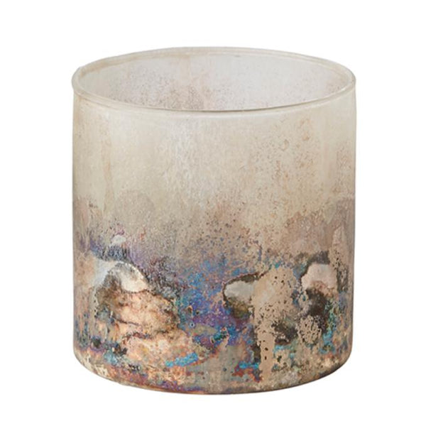 Glass Tealight Holder or Flowerpot with Distressed Finish - Two Sizes - Greige - Home & Garden - Chiswick, London W4 