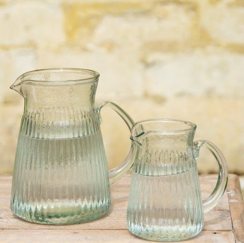 Hand-blown Glass Pitcher with Ribbed Finish - Two Sizes - Greige - Home & Garden - Chiswick, London W4 