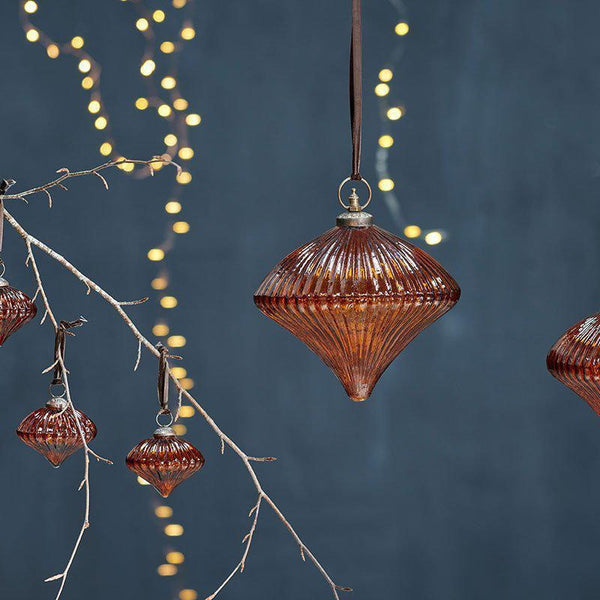 Recycled Glass Ribbed Bauble - Amber - Giant