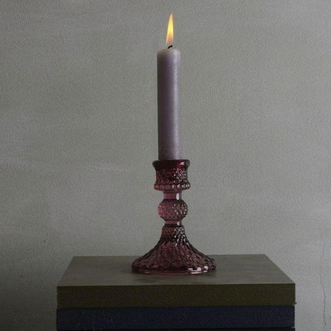 Diamond Pressed Glass Candlestick - Amethyst