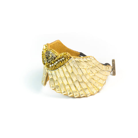 Nahua Angy Bracelet -Gold - leather angel wings bracelet with sequins and beads