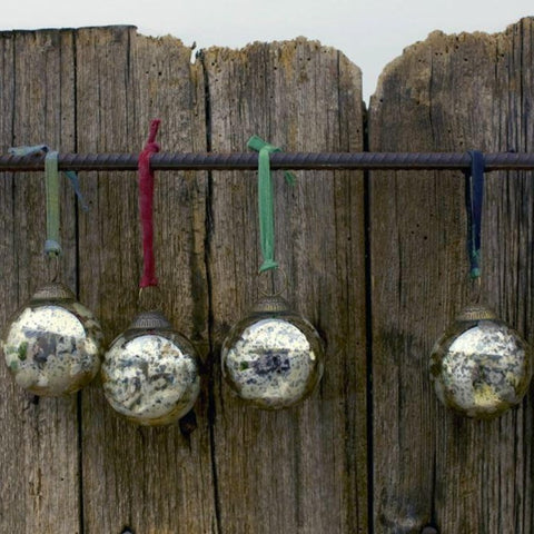 Set of Four Antique Gold Glass Baubles with sari ties