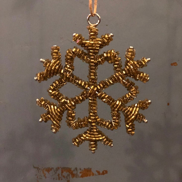 Antique Gold Beaded Snowflake Hanging Decoration - Two Sizes