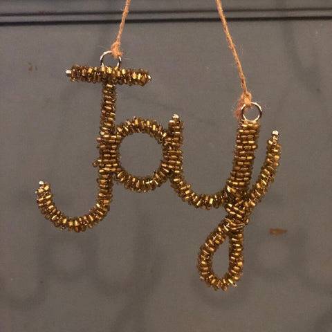 Hanging Gold Beaded Joy Decoration