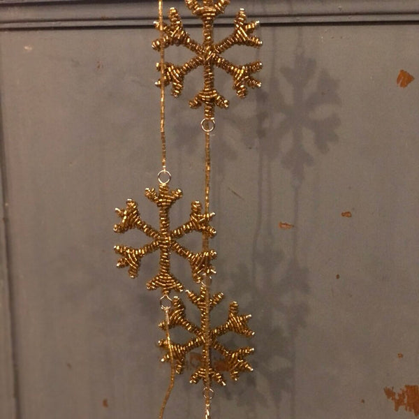 Antique Gold Glass Beaded Snowflake Garland B
