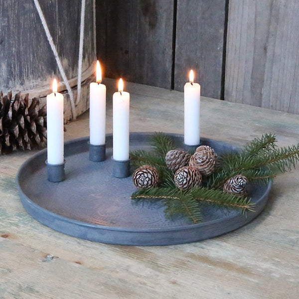 Antique Zinc Advent Tray with Magnetic Candle-holders - Greige - Home & Garden - Chiswick, London W4 