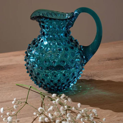 Crystal Glass Rounded Jug - Hobnail Design - Medium - Aquamarine
