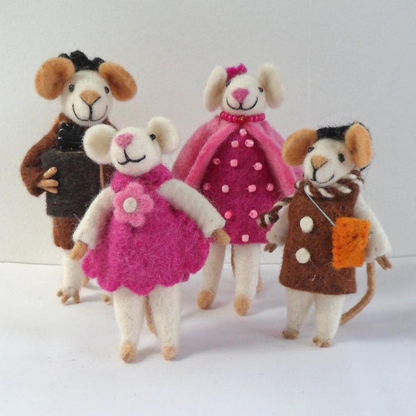 Handmade Standing Felt Mouse Family Fairtrade