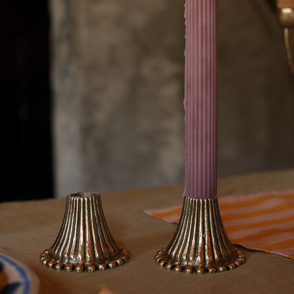 Pair of Ribbed Recycled Brass Candle Holders