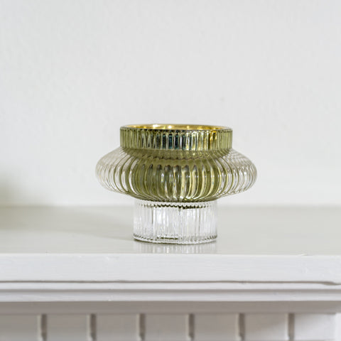 Ribbed Glass Tealight Holder with Gold Lining