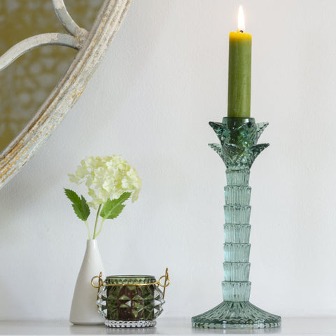 Green Glass Palm Tree Candlestick