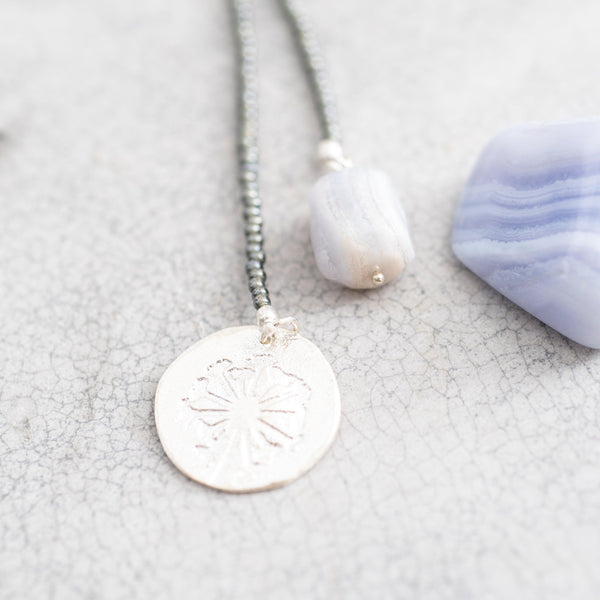 Fairy Blue Lace Agate Dandelion Silver Necklace - A Beautiful Story