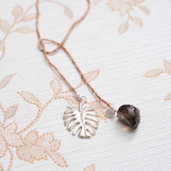 Nova Smokey Quartz Silver Leaf Necklace - A Beautiful Story