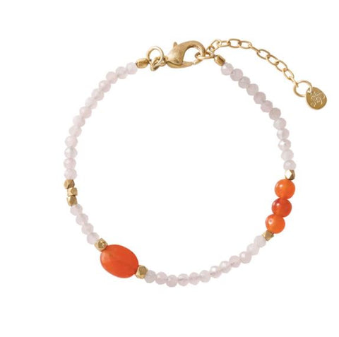 Sweet Rose Quartz & Carnelian Gold Bracelet - A Beautiful Story