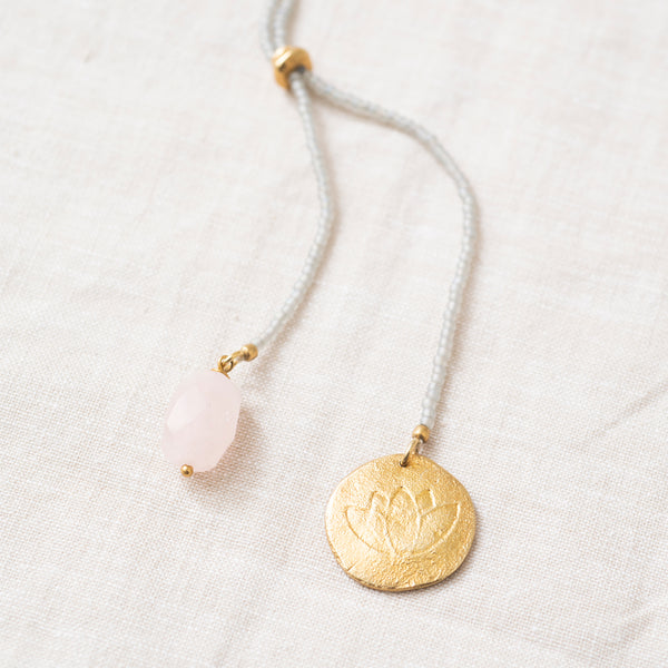 Fairy Rose Quartz Lotus Gold Necklace - A Beautiful Story
