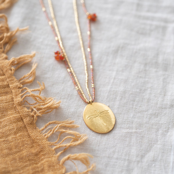 Courage Carnelian Dragonfly Gold Coloured Necklace - A Beautiful Story