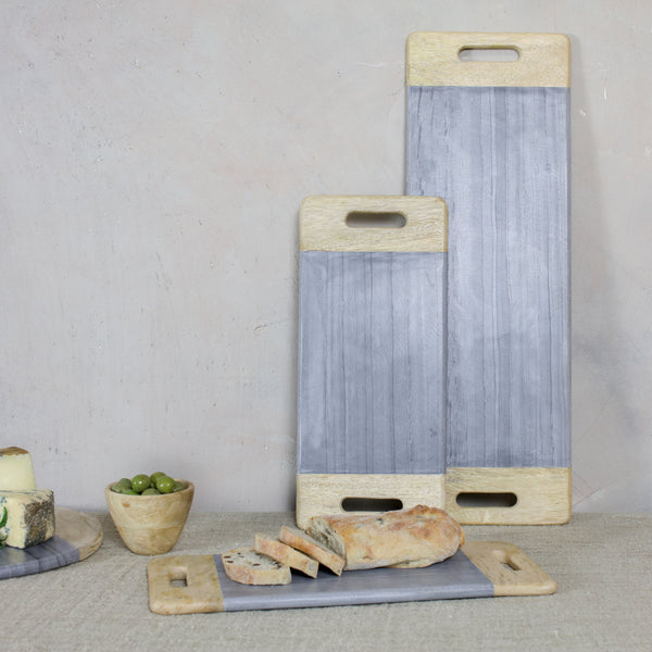 Grey Marble and Mango Wood Platter with Handles - Two Sizes - Greige - Home & Garden - Chiswick, London W4 
