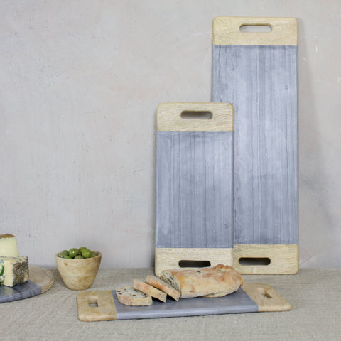 Grey Marble and Mango Wood Platter with Handles - Two Sizes - Greige - Home & Garden - Chiswick, London W4 