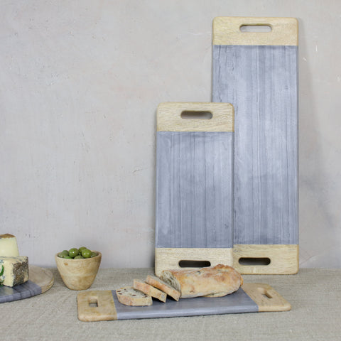 Grey Marble and Mango Wood Platter with Handles - Two Sizes - Greige - Home & Garden - Chiswick, London W4 