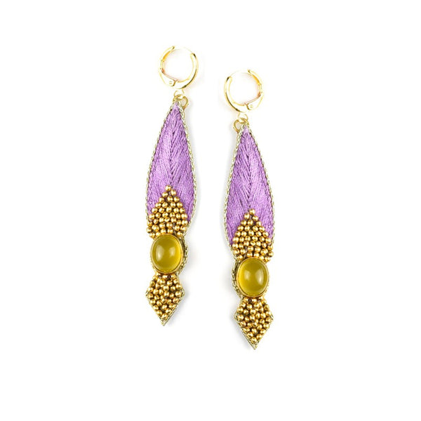 Nahua Branca Earrings Mauve with Yellow Onyx Semi Precious Stone