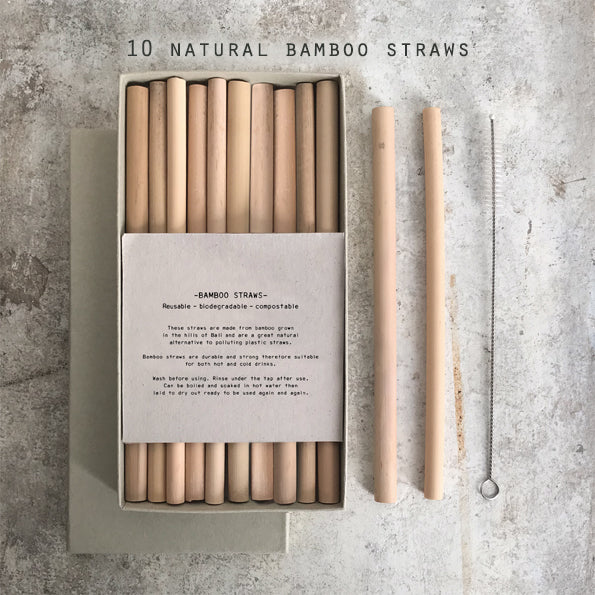 Box of Ten Natural Bamboo Drinking Straws - Greige - Home & Garden - Chiswick, London W4 