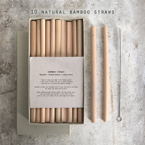 Box of Ten Natural Bamboo Drinking Straws - Greige - Home & Garden - Chiswick, London W4 