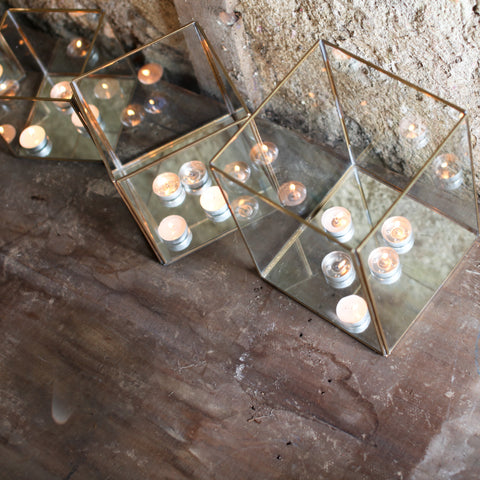 Simple Antique Brass & Glass Box Lantern - Three Sizes - Greige - Home & Garden - Chiswick, London W4 