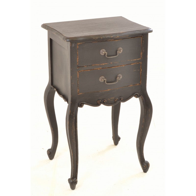 Tall Two Drawer French Style Side Table Black Finish