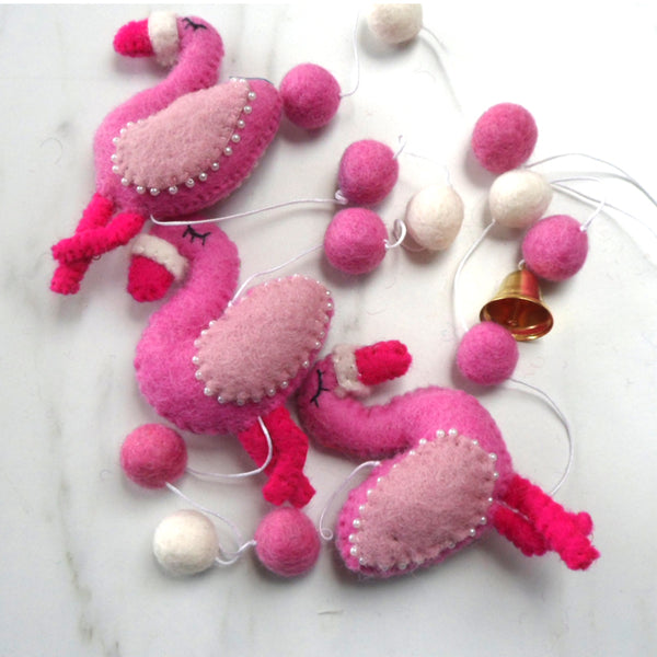 Handmade Felt Beaded Flamingo String - Fairtrade