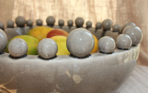 Large Grey Ceramic Bowl with Bobbles on Rim - Greige - Home & Garden - Chiswick, London W4 