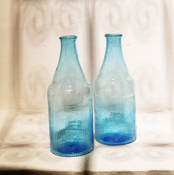 Bottle Shape Bud Vase Turquoise Blue Recycled Glass