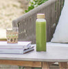 Refillable reusable glass bottle with bamboo lid