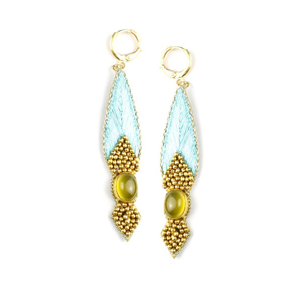 Nahua Branca EArrings Peacock with Yellow Onyx semi-precious stone