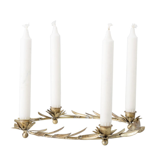 Brass Flower and Leaves Advent Candle Holder Wreath