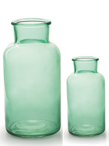 Simple Bottle Neck Green Glass Vase - Two Sizes
