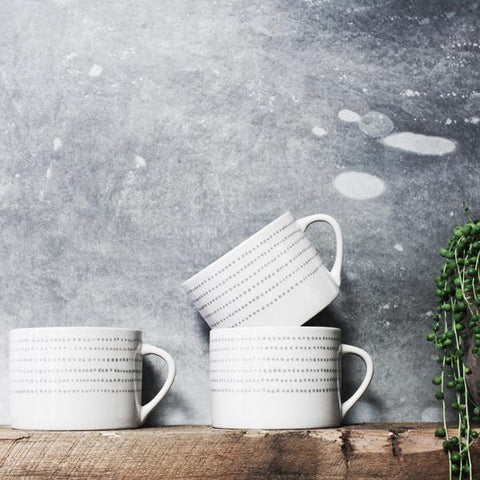 Handmade Ceramic Squat Mug from Vietnam - Grey Dotty Design - Greige - Home & Garden - Chiswick, London W4 