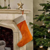 Cotton Velvet and Linen Christmas Stocking Burnt Amber Orange